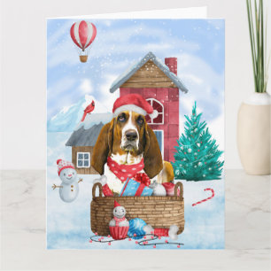 Basset Hound Hund im Schnee Weihnachtshaus Karte