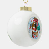 Basset Hound Hund im Schnee Weihnachtshaus Keramik Kugel-Ornament (Links)