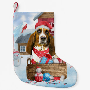 Basset Hound Hund im Schnee Weihnachtshaus Kleiner Weihnachtsstrumpf