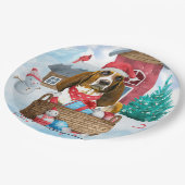 Basset Hound Hund im Schnee Weihnachtshaus Pappteller (Schrägansicht)