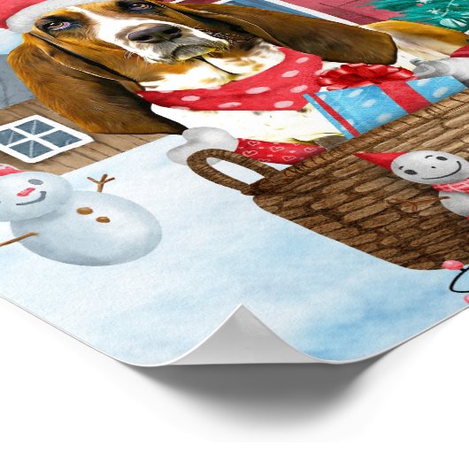 Basset Hound Hund im Schnee Weihnachtshaus Poster (Ecke)