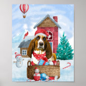 Basset Hound Hund im Schnee Weihnachtshaus Poster (Vorne)