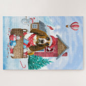 Basset Hound Hund im Schnee Weihnachtshaus Puzzle (Horizontal)