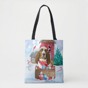 Basset Hound Hund im Schnee Weihnachtshundehaus Tasche