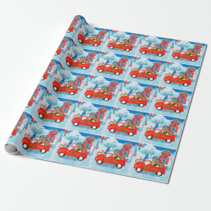 Basset Hound Hund im Weihnachtslieferwagen Schnee Geschenkpapier