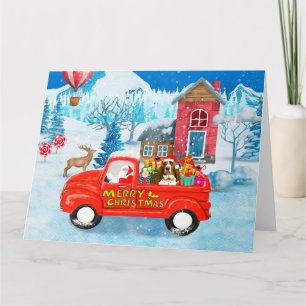 Basset Hound Hund im Weihnachtslieferwagen Schnee Karte