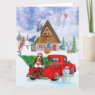 Basset Hound Hund im Weihnachtslieferwagen Schnee Karte