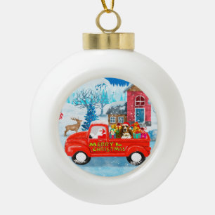 Basset Hound Hund im Weihnachtslieferwagen Schnee Keramik Kugel-Ornament
