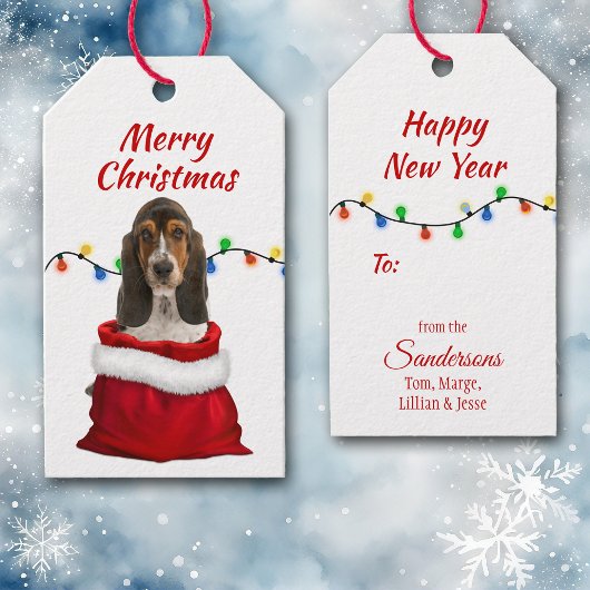 Basset Hound Hund in Santa Bag Geschenkanhänger