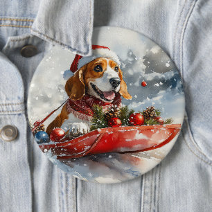 Basset Hound Hund in Sledge Lass es Schnee Weihnac Button