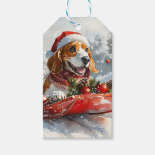 Basset Hound Hund in Sledge Lass es Schnee Weihnac Geschenkanhänger
