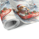 Basset Hound Hund in Sledge Lass es Schnee Weihnac Geschenkpapier (Rolleneckpunkt)