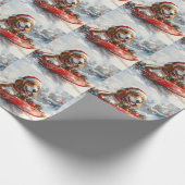 Basset Hound Hund in Sledge Lass es Schnee Weihnac Geschenkpapier (Ecke)