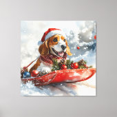 Basset Hound Hund in Sledge Lass es Schnee Weihnac Leinwanddruck (Vorderseite)