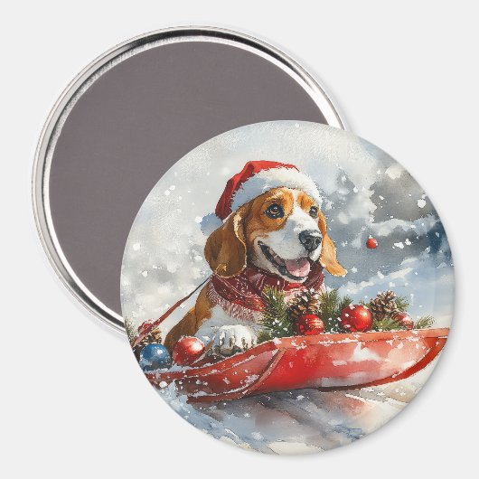 Basset Hound Hund in Sledge Lass es Schnee Weihnac Magnet (Vorderseite/Rückseite)
