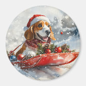 Basset Hound Hund in Sledge Lass es Schnee Weihnac Magnet (Vorne)
