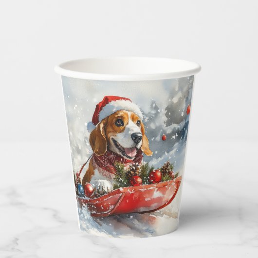 Basset Hound Hund in Sledge Lass es Schnee Weihnac Pappbecher (Vorderseite)