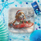 Basset Hound Hund in Sledge Lass es Schnee Weihnac Pappteller (Party)