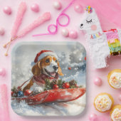 Basset Hound Hund in Sledge Lass es Schnee Weihnac Pappteller (Party)