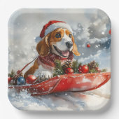 Basset Hound Hund in Sledge Lass es Schnee Weihnac Pappteller (Vorderseite)