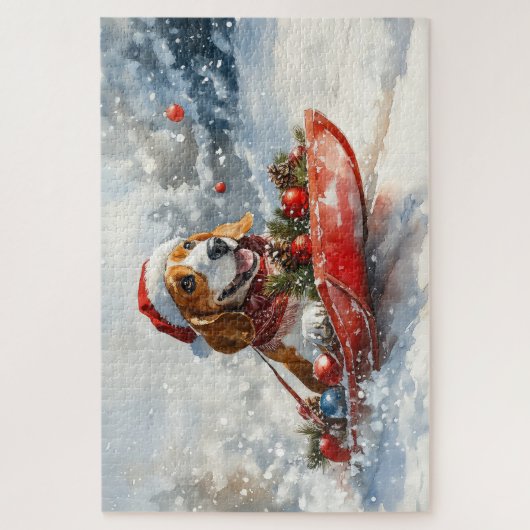 Basset Hound Hund in Sledge Lass es Schnee Weihnac Puzzle (Vertikal)
