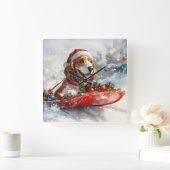Basset Hound Hund in Sledge Lass es Schnee Weihnac Quadratische Wanduhr (Zuhause)