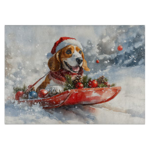 Basset Hound Hund in Sledge Lass es Schnee Weihnac Schneidebrett