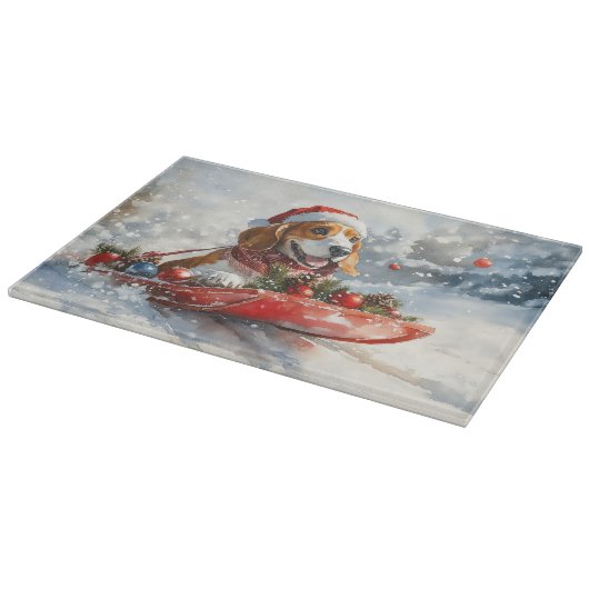 Basset Hound Hund in Sledge Lass es Schnee Weihnac Schneidebrett (Ecke)