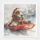 Basset Hound Hund in Sledge Lass es Schnee Weihnac Serviette (Vorderseite)