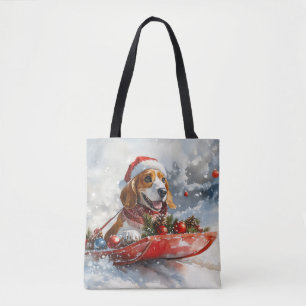 Basset Hound Hund in Sledge Lass es Schnee Weihnac Tasche