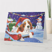 Basset Hound Hund in Sleigh Snow Weihnachten Karte (Vorderseite)