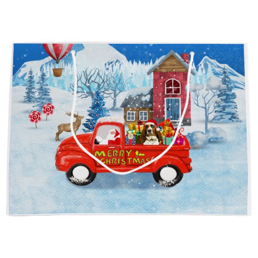 Basset Hound Hund in Weihnachten Lieferung LKW Sch Große Geschenktüte (Vorderseite)