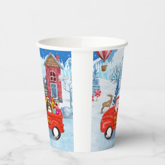 Basset Hound Hund in Weihnachten Lieferung LKW Sch Pappbecher (Links)