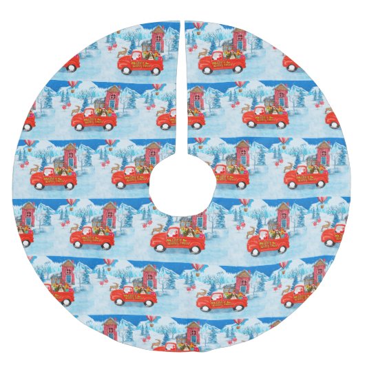 Basset Hound Hund in Weihnachten Lieferung LKW Sch Polyester Weihnachtsbaumdecke (Vorderseite)