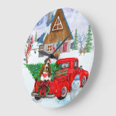 Basset Hound Hund in Weihnachten LKW Schnee Große Wanduhr (Winkel)