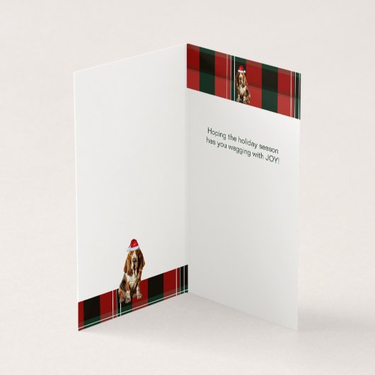 Basset Hound Hund Karierte rote und grüne Ferienka (Innenseite)