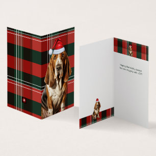 Basset Hound Hund Karierte rote und grüne Ferienka