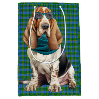 Basset Hound Hund mit einem Türkisen Schal Monogra Mittlere Geschenktüte