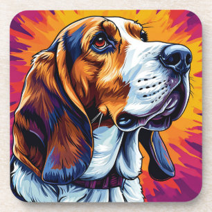 Basset Hound Hund mit farbenfrohem Hintergrund Getränkeuntersetzer