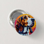 Basset Hound Hund mit farbenprächtigem Hintergrund Button (Vorne & Hinten)