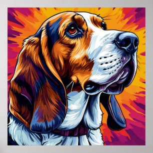 Basset Hound Hund mit farbenprächtigem Hintergrund Poster
