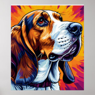 Basset Hound Hund mit farbenprächtigem Hintergrund Poster