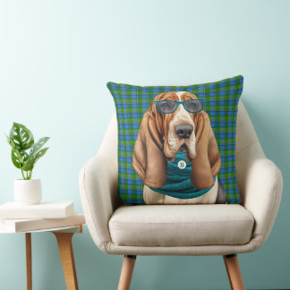 Basset Hound Hund mit monogrammiertem Türkis-Schal Kissen