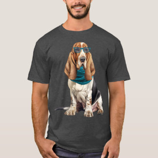 Basset Hound Hund mit Sonnenbrille und Türkis-Scha T-Shirt