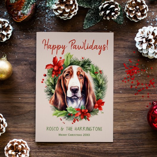 Basset Hound Hund Weihnachten Happy Pawlidays