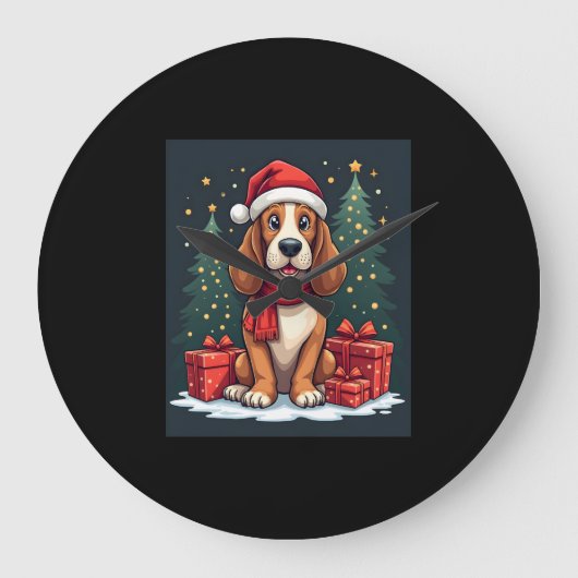 Basset Hound Hund Weihnachten Party Santa Dog Love Große Wanduhr (Vorderseite)