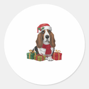 Basset Hound Hund Weihnachten Party Santa Dog Love Runder Aufkleber