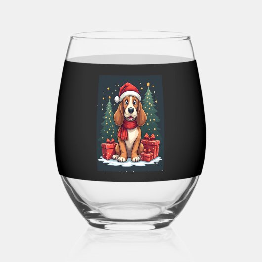 Basset Hound Hund Weihnachten Party Santa Dog Love Weinglas Ohne Stiel (Vorderseite)