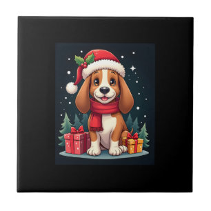 Basset Hound Hund Weihnachts-Outfits Santa Hut Hun Fliese
