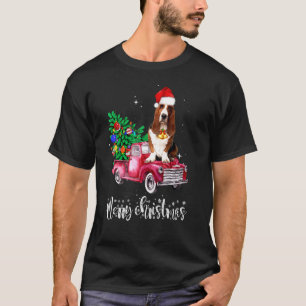 Basset Hound Hund Weihnachtsfahrt Red Truck T-Shirt